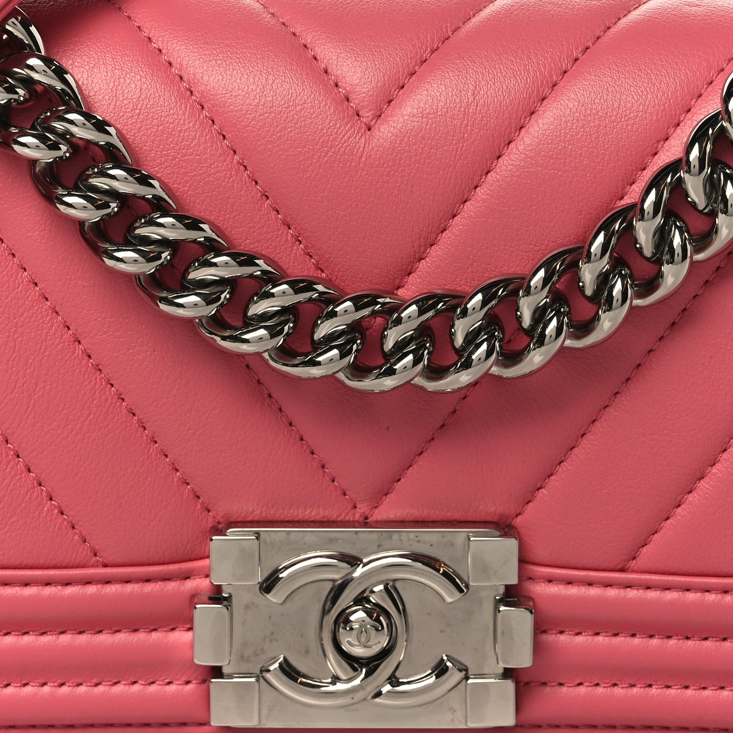 Calfskin Chevron Quilted Small Boy Flap Pink