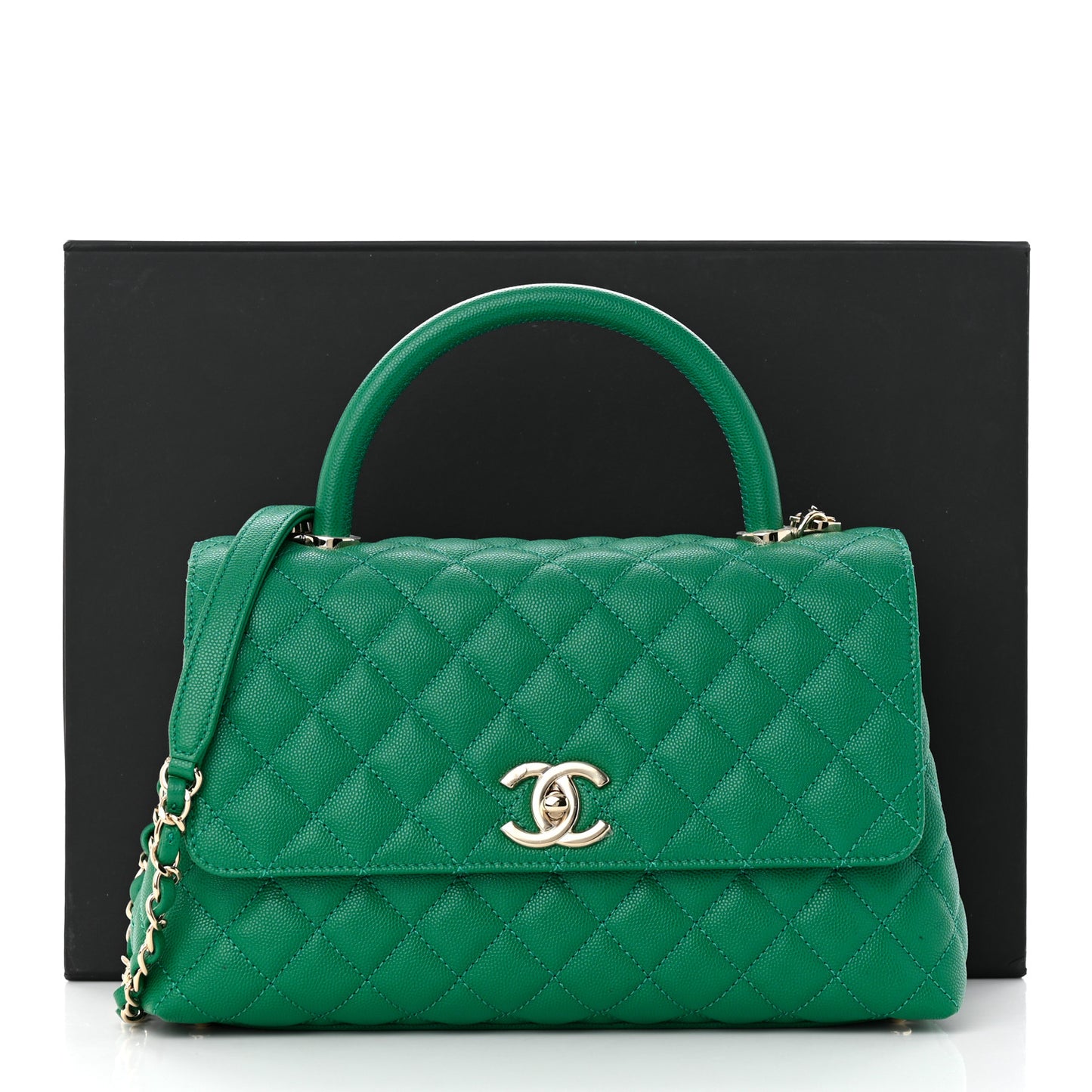 Caviar Quilted Small Coco Handle Flap Green