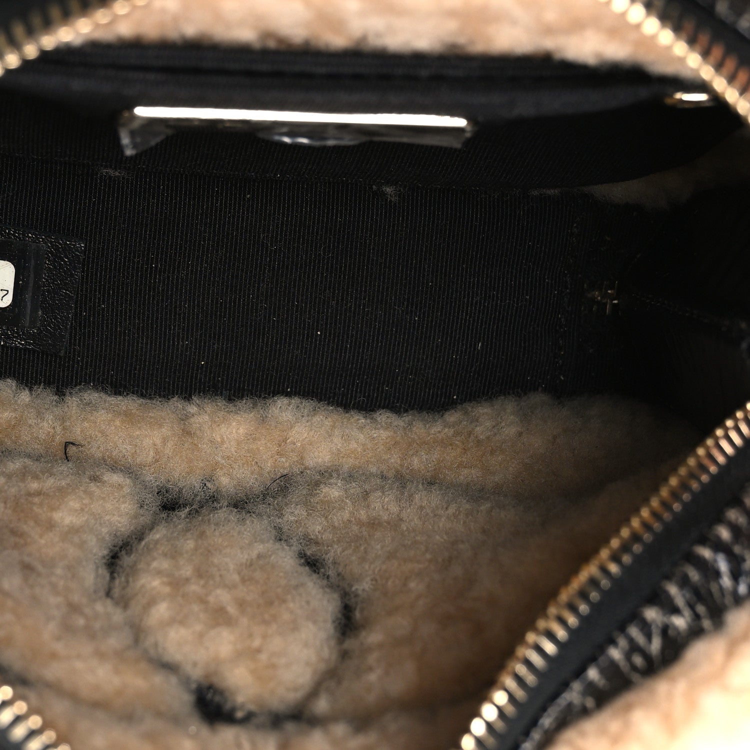 Chanel Shiny Crumpled Sheepskin Shearling Waist Bag Black Beige 4 of 9