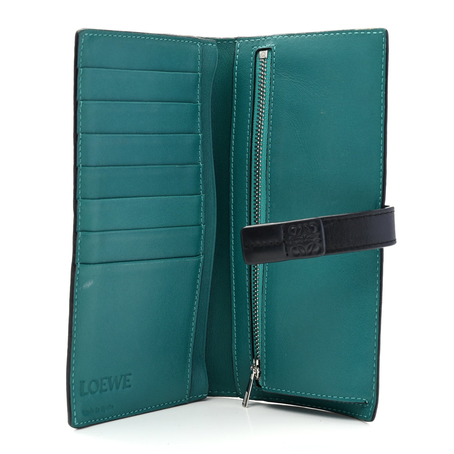 Grained Calfskin Large Vertical Wallet Blue Black