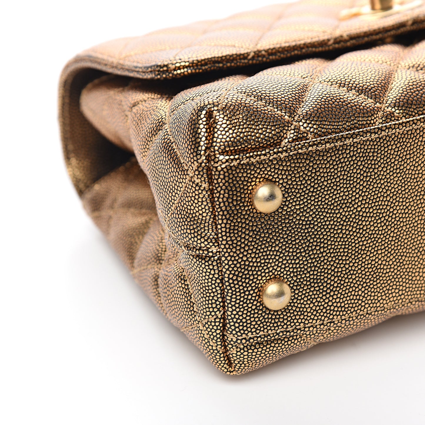 Metallic Caviar Quilted Mini Coco Handle Flap Gold