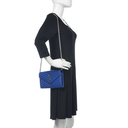 Saint Laurent Grain De Poudre Matelasse Chevron Monogram Chain Wallet Blue Majorelle 2 of 10