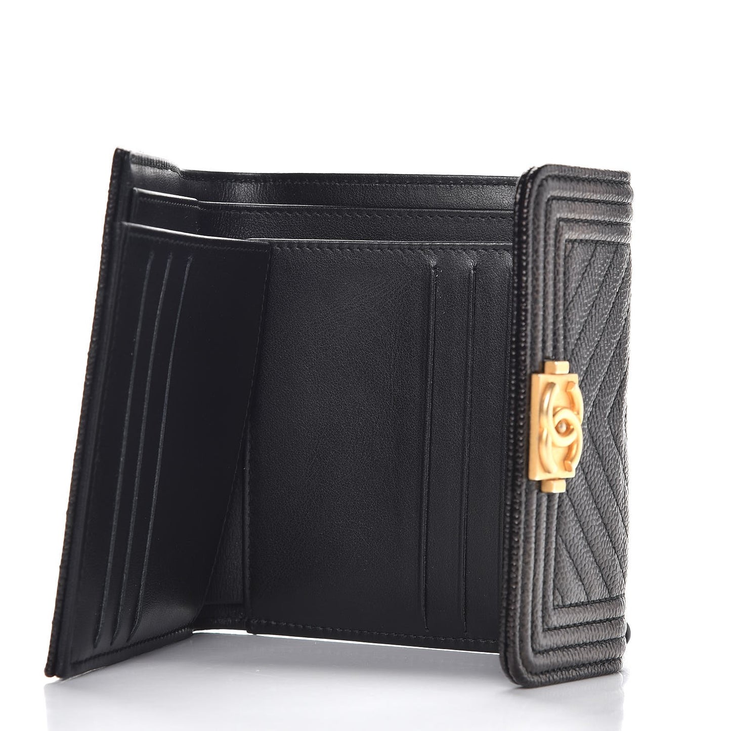 Caviar Chevron Quilted Boy Compact Wallet Black