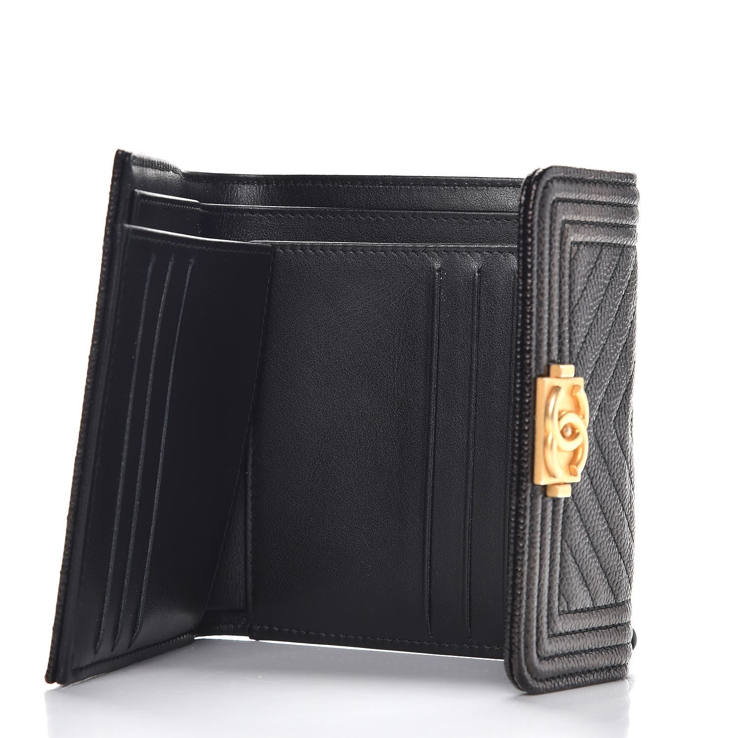 Chanel Caviar Chevron Quilted Boy Compact Wallet Black 8 of 9