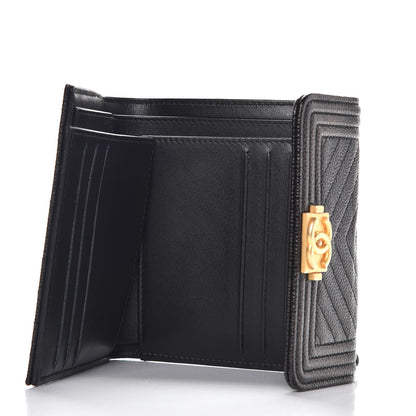 Chanel Caviar Chevron Quilted Boy Compact Wallet Black 8 of 9