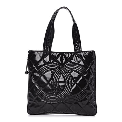 Chanel Patent Quilted Expandable CC Shoping Tote Black 1 of 13
