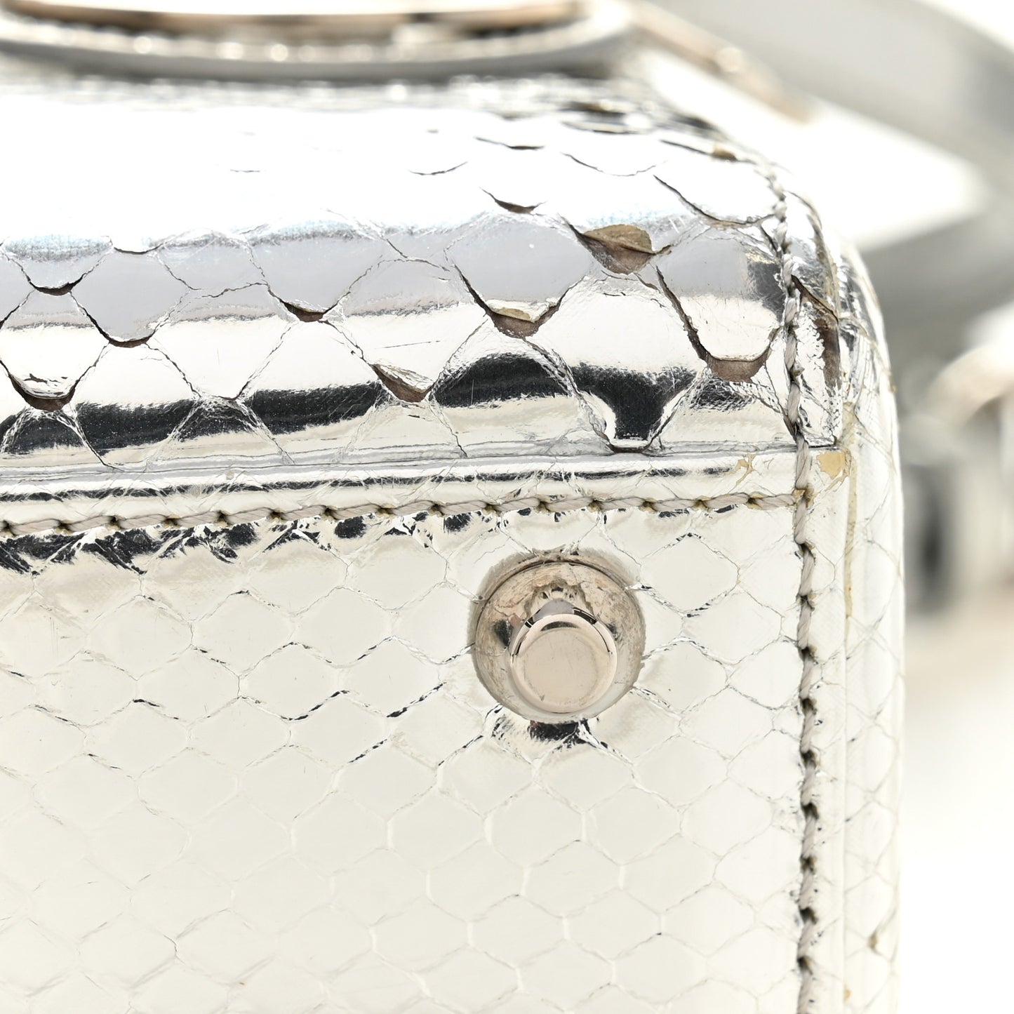 Metallic Snakeskin Mini Lady Dior Silver