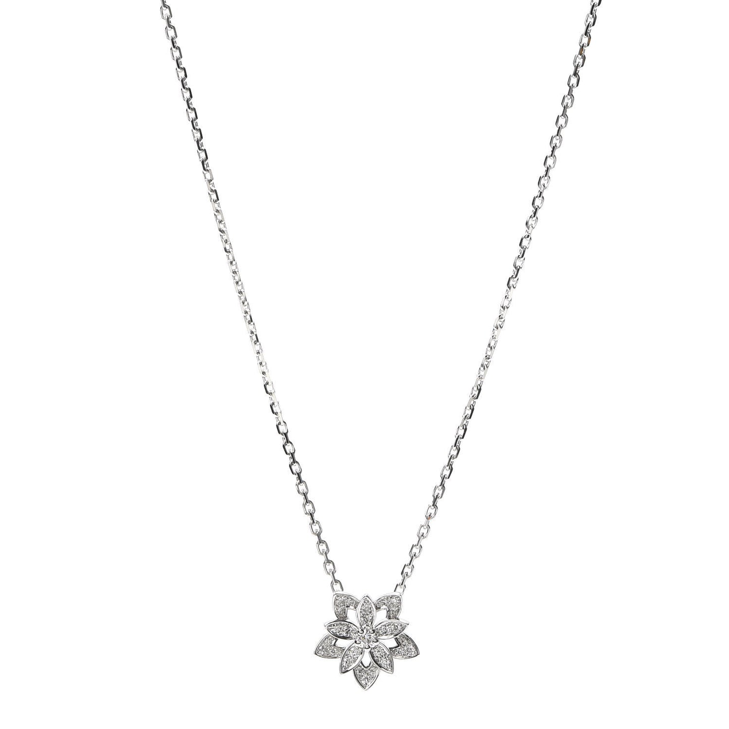 18K White Gold Diamond Mini Lotus Pendant Necklace
