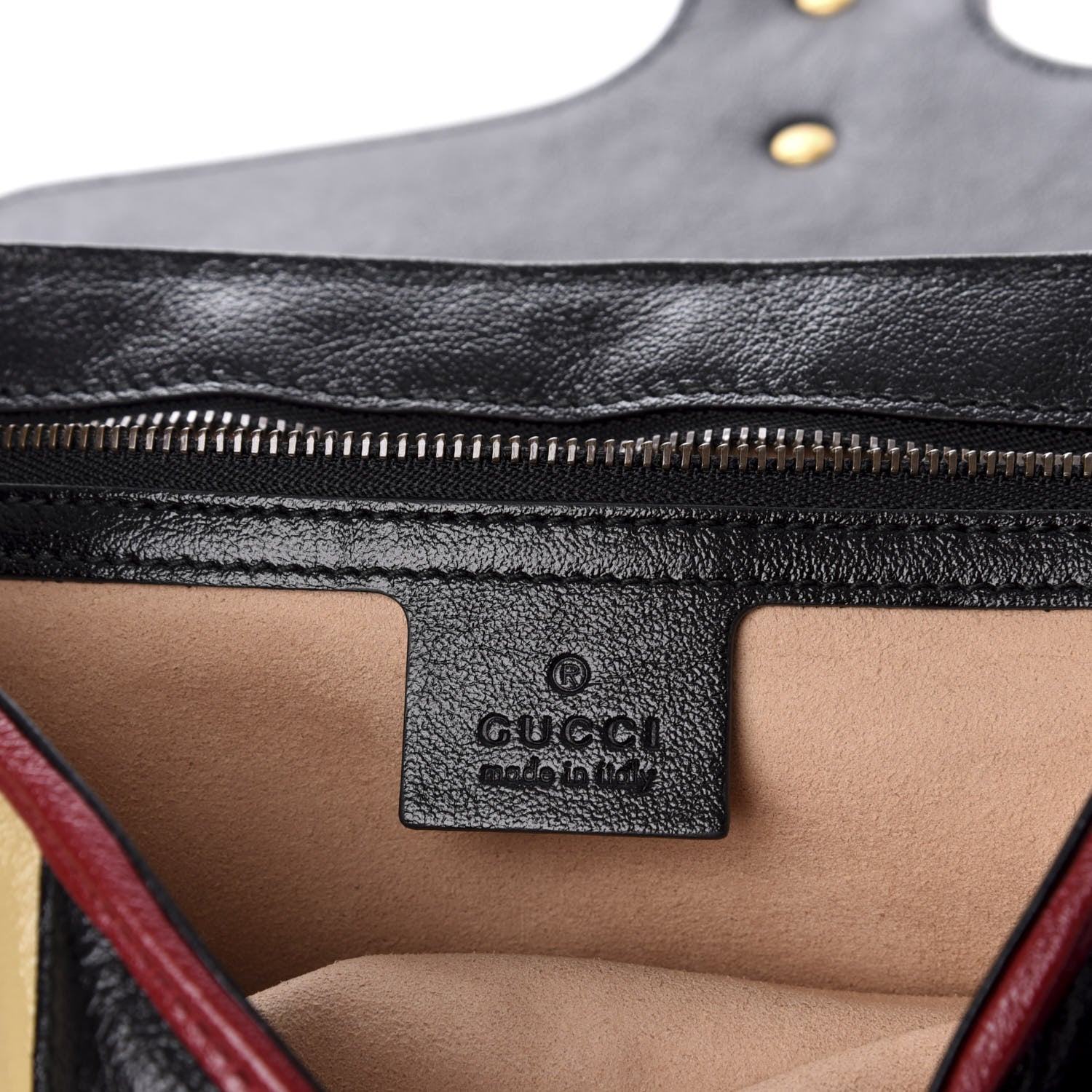 Gucci Vintage Effect Calfskin Matelasse Diagonal Striped Small Torchon GG Marmont Shoulder Bag Black Beige 7 of 10