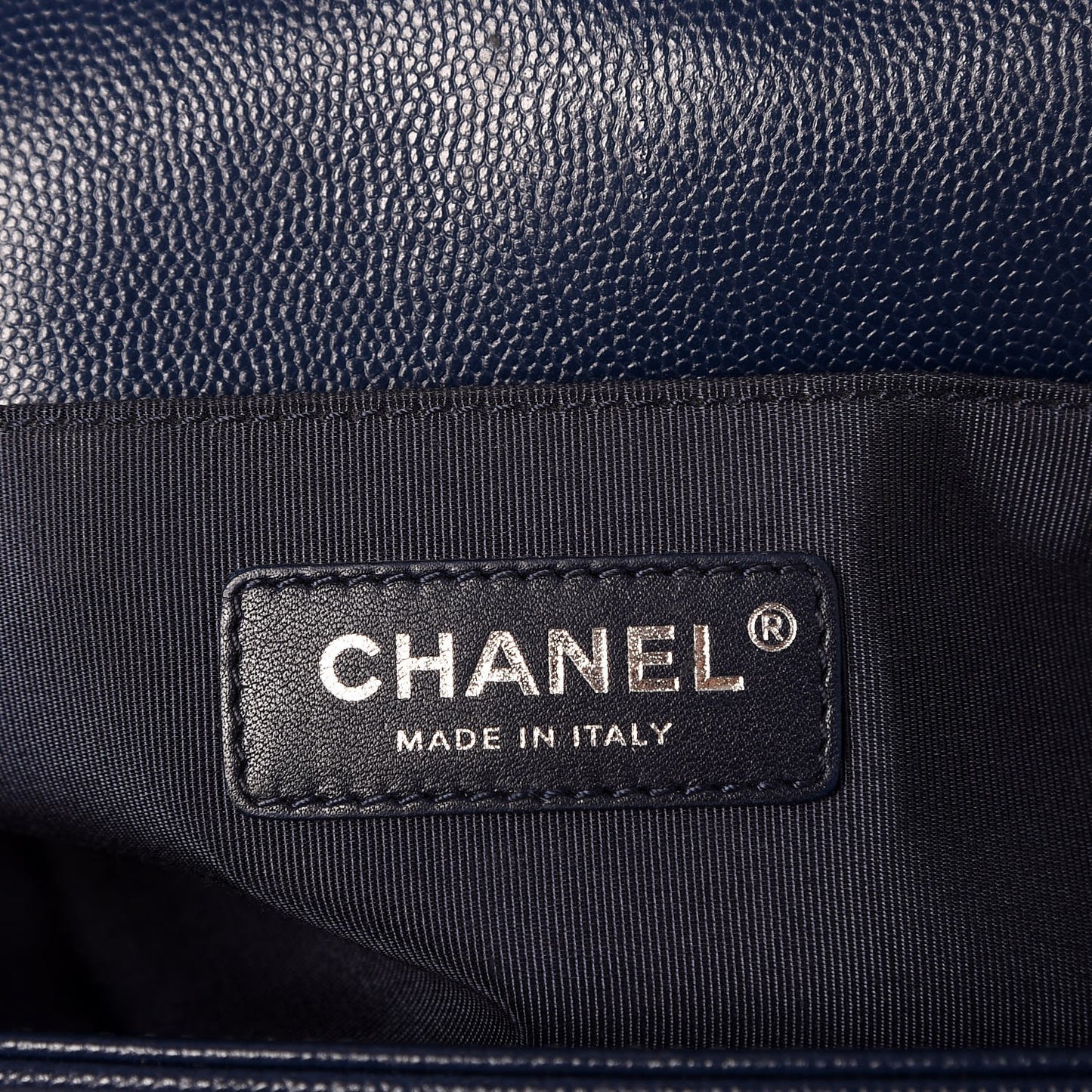 Caviar Chevron Quilted Medium Boy Flap Navy
