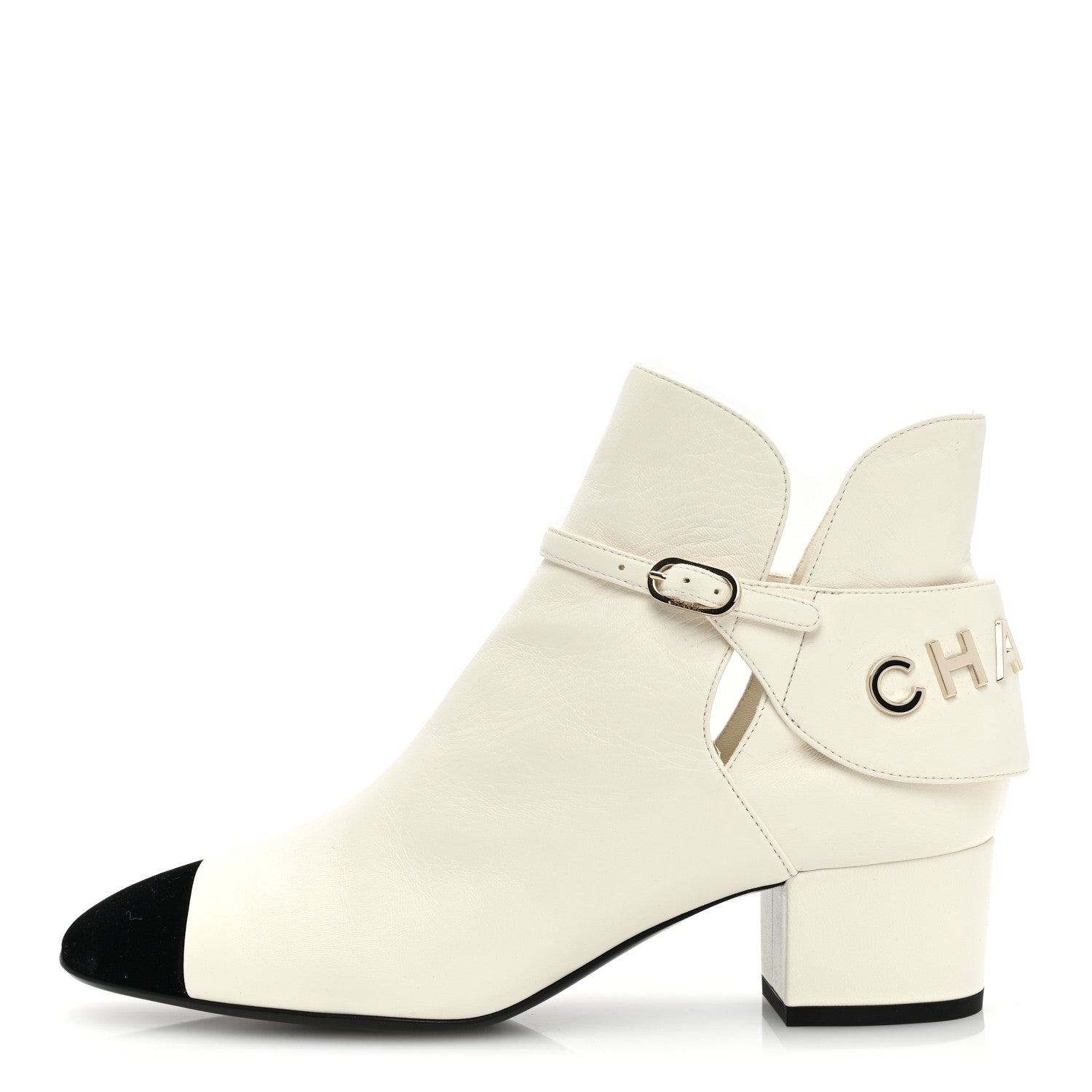 Chanel Lambskin Velvet Cap Toe Short Ankle Boots 37.5 White 1 of 8