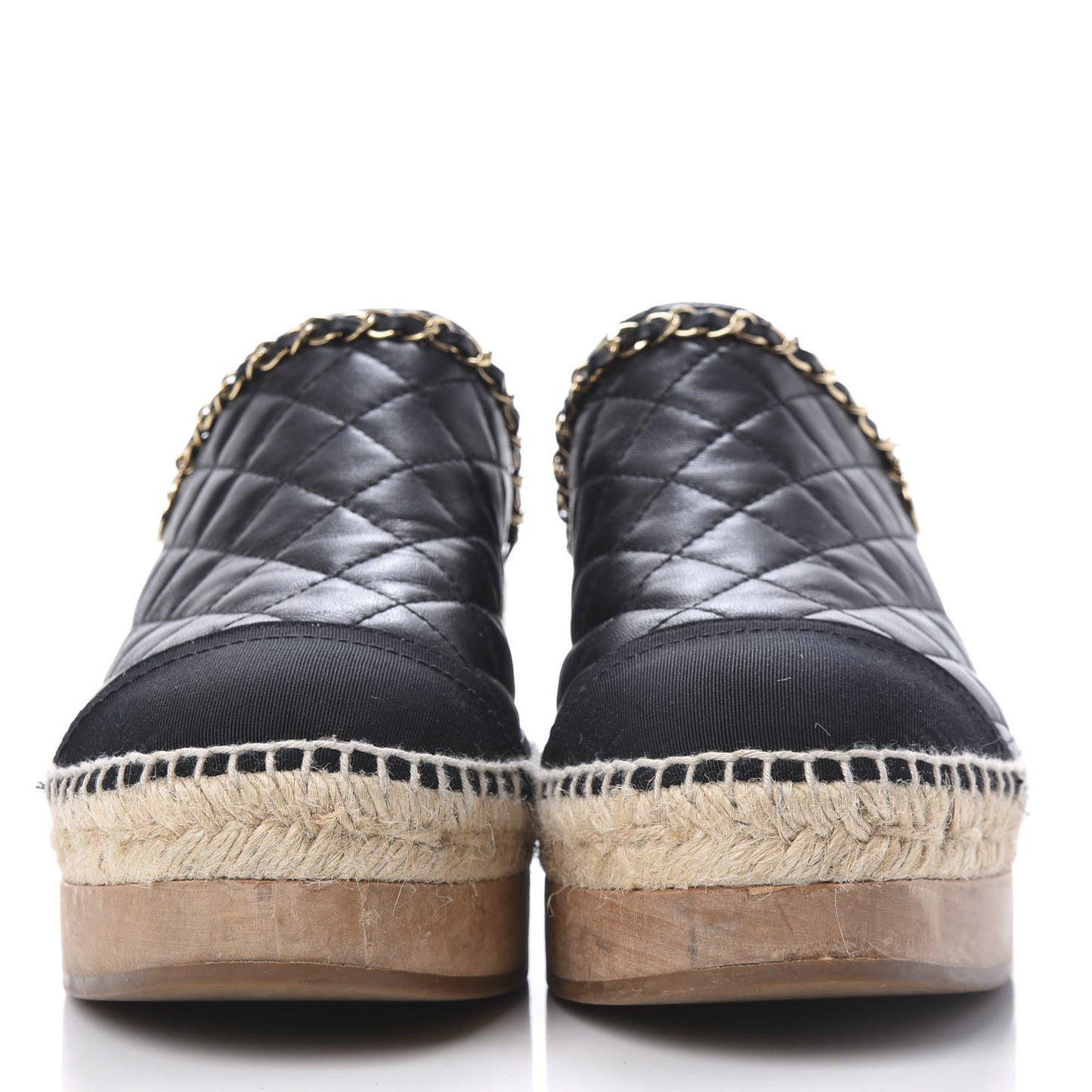 Calfskin Quilted Cork Cap Toe CC Clogs 41 Black