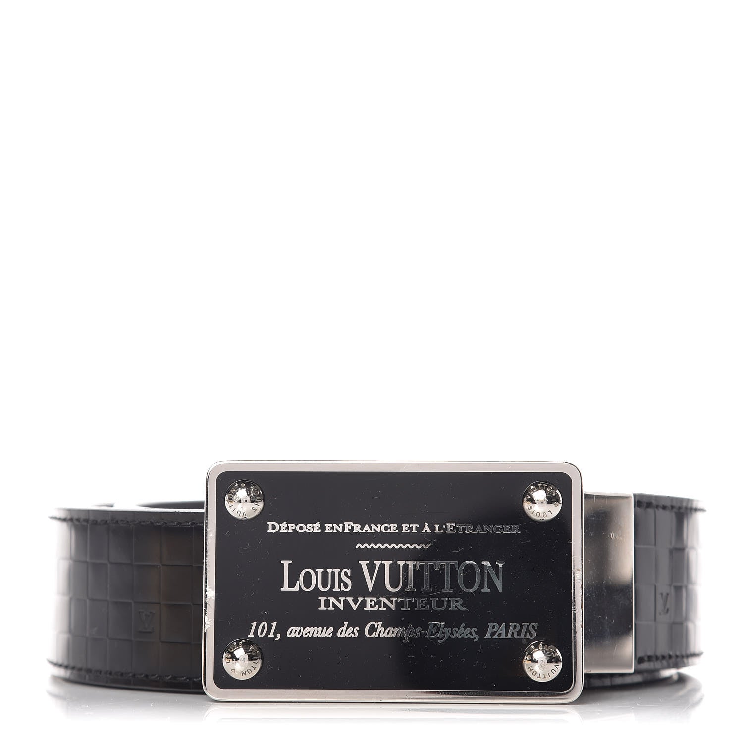 Louis Vuitton Calfskin Damier Embossed Inventeur Reversible Belt 100 40 1 of 6