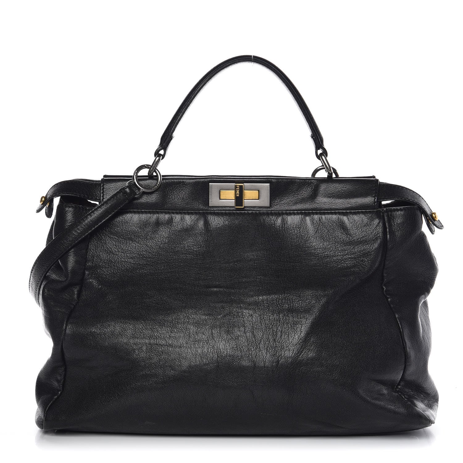 Fendi Goatskin Zucca Large Peekaboo Iconic Satchel Black Tobacco 4 of 20