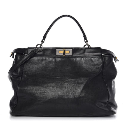 Fendi Goatskin Zucca Large Peekaboo Iconic Satchel Black Tobacco 4 of 20
