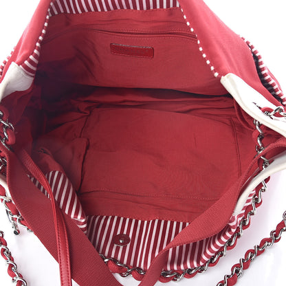 Chanel Striped Canvas Logo Tote Red 6 of 11