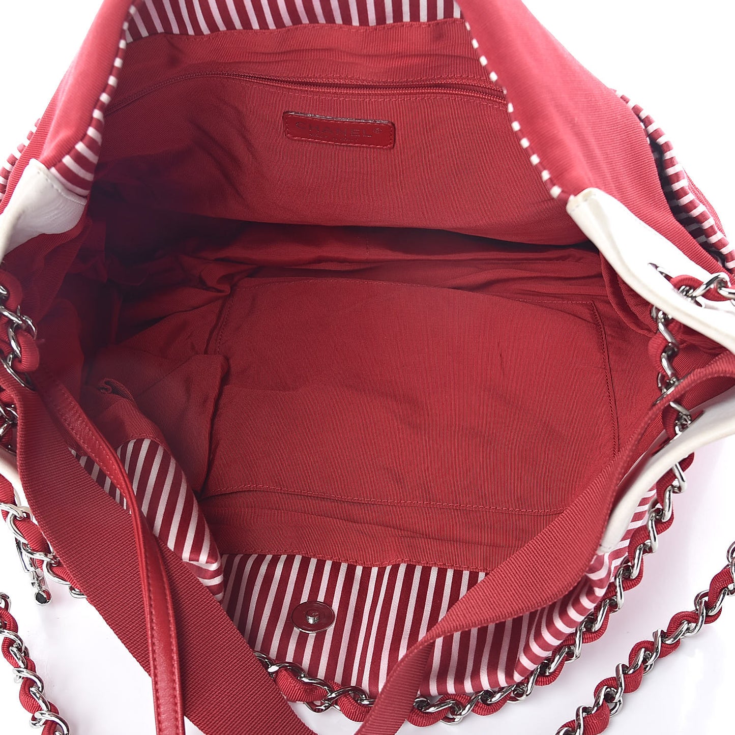 Striped Canvas Logo Tote Red