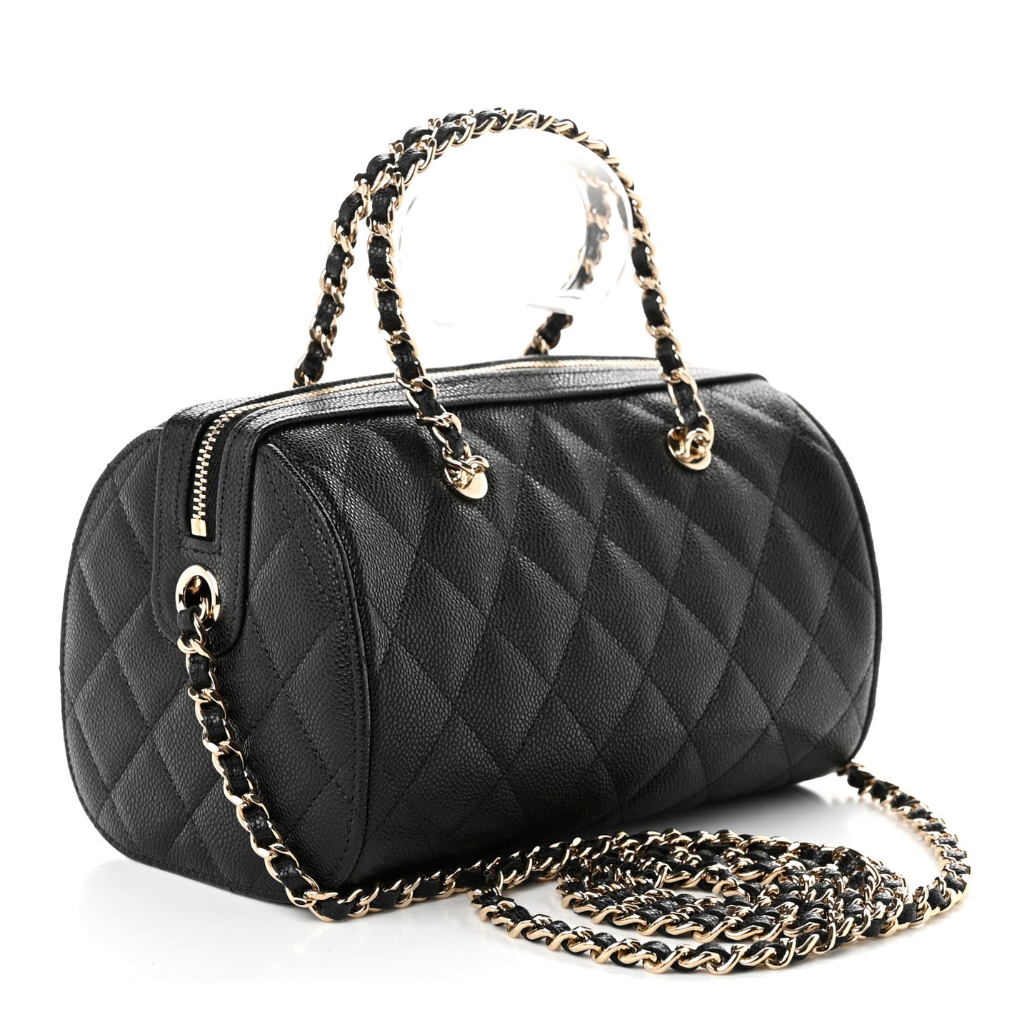 Caviar Quilted Barrel Clutch With Chain Black