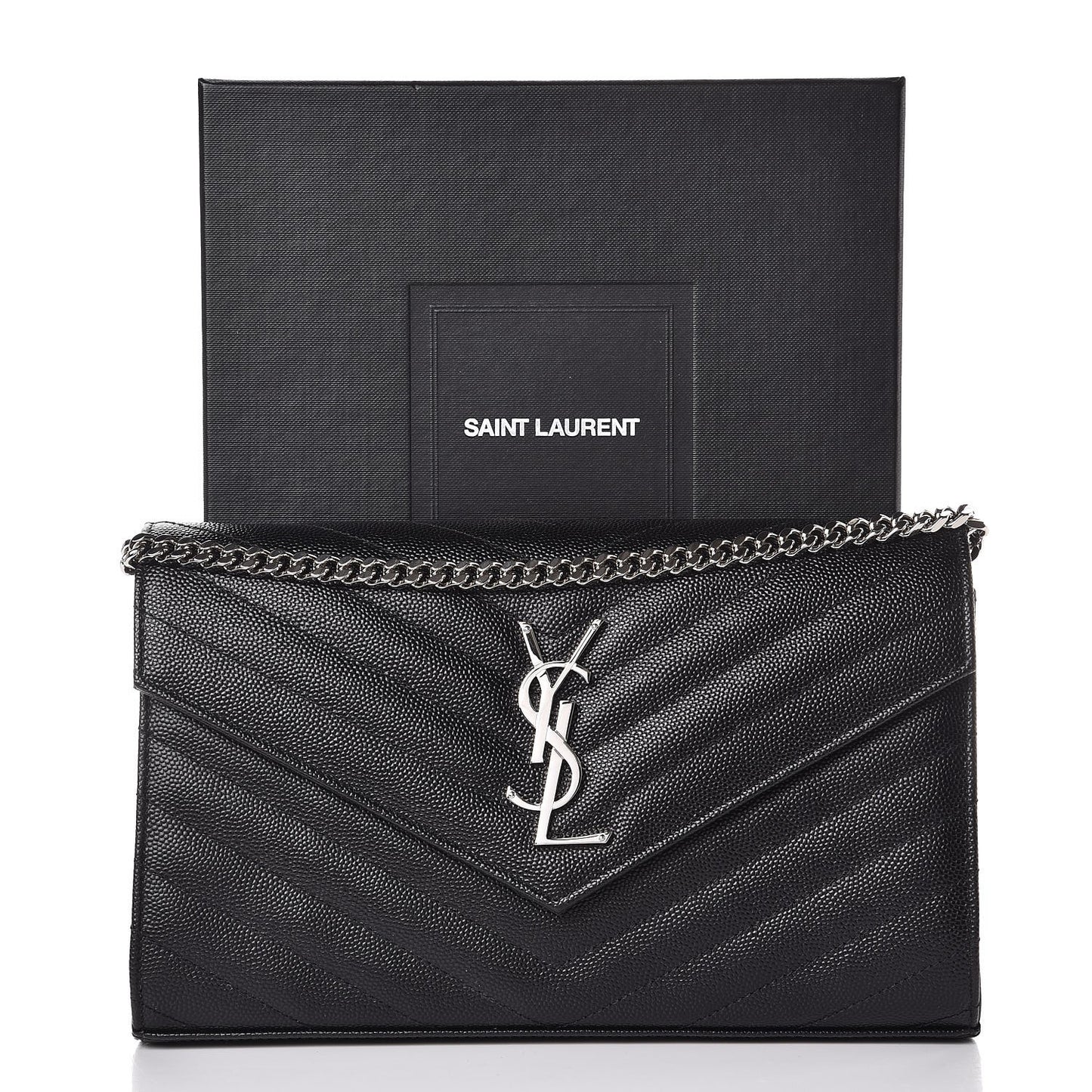 Grain De Poudre Matelasse Chevron Monogram Chain Wallet Black