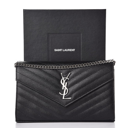 Saint Laurent Grain De Poudre Matelasse Chevron Monogram Chain Wallet Black 6 of 6