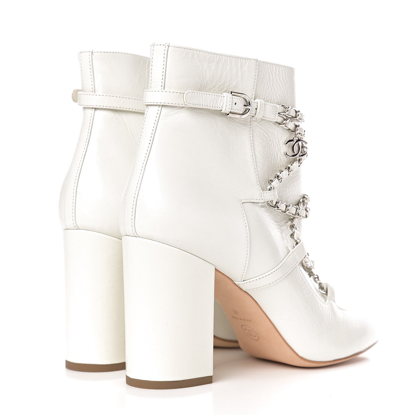 Crackled Calfskin Chain CC Short Boots 41 Ivory