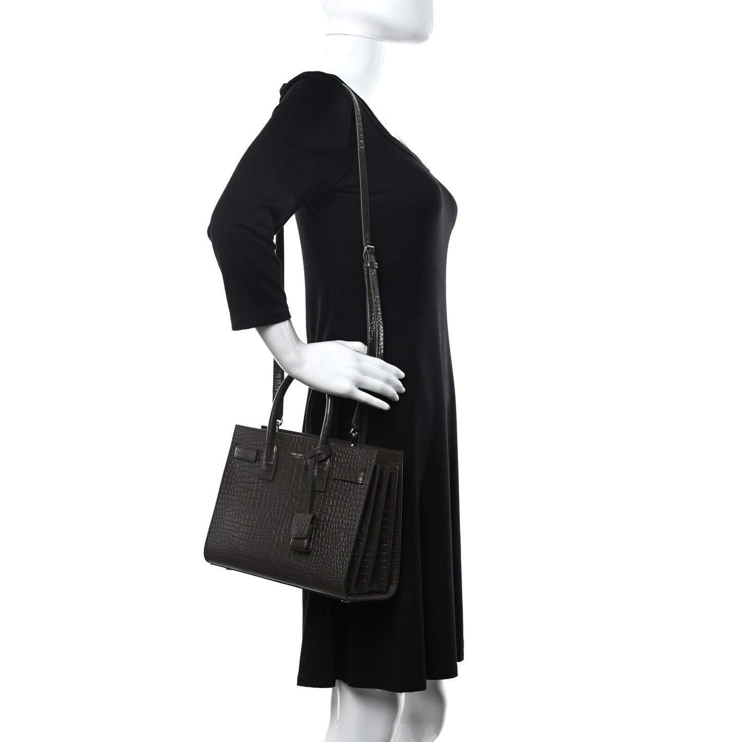 Calfskin Crocodile Embossed Baby Sac De Jour Dark Brown