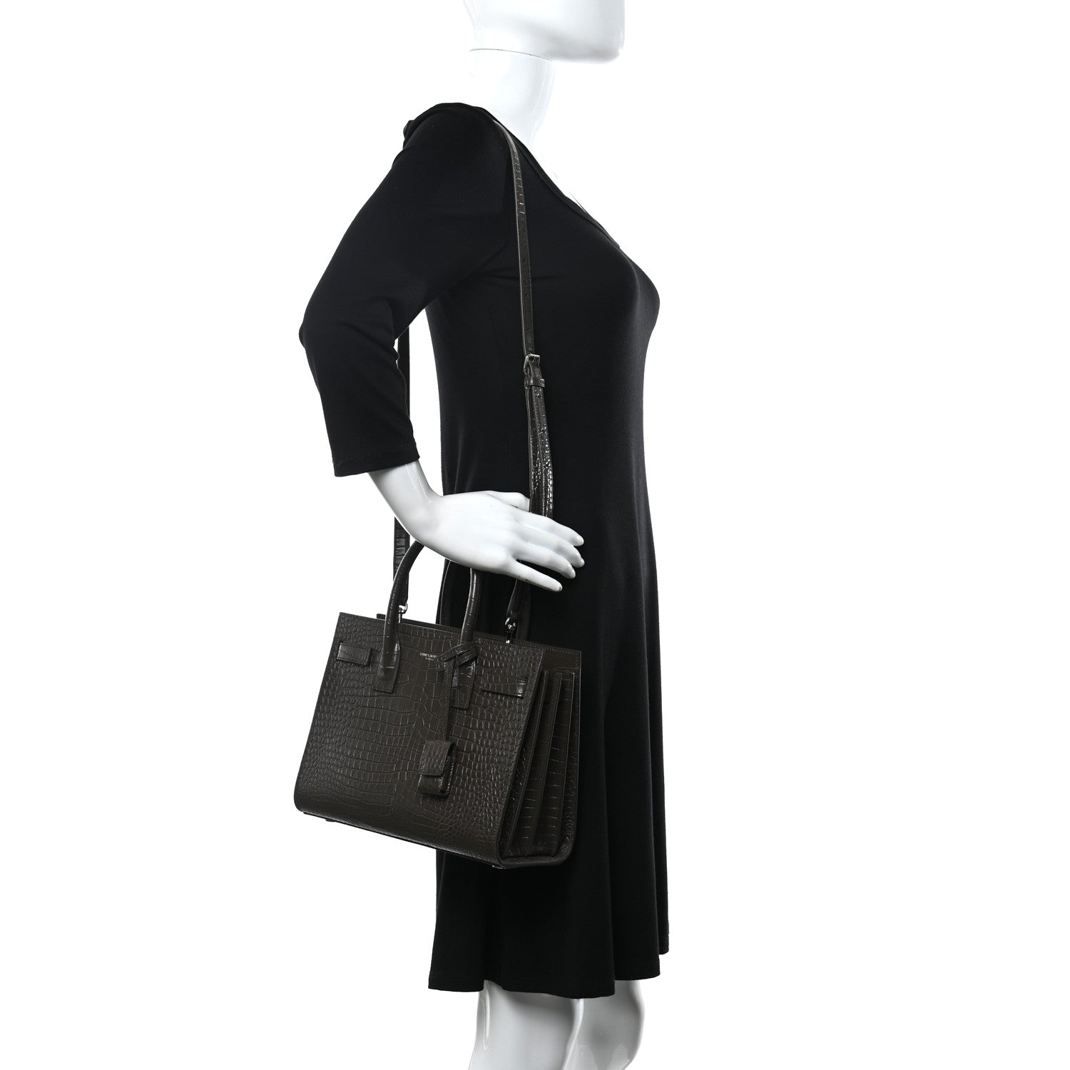 Saint Laurent Calfskin Crocodile Embossed Baby Sac De Jour Dark Brown 2 of 9