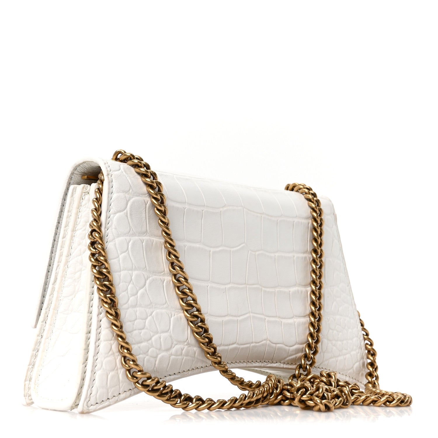 Balenciaga Calfskin Crocodile Small Crush Chain Bag White 3 of 10