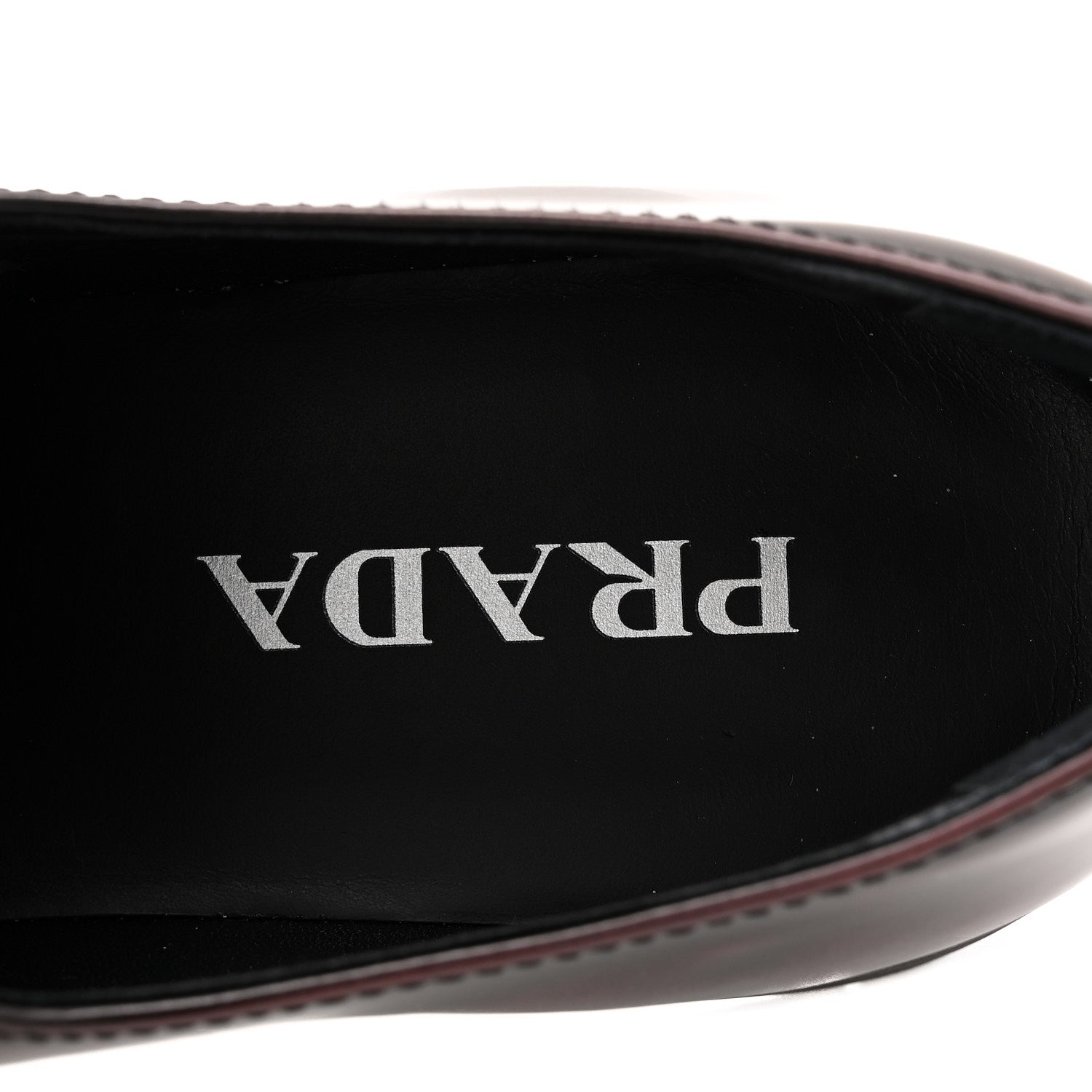 Prada Spazzolato Metal Triangle Logo 50mm Loafers 39 Cordovan 8 of 10