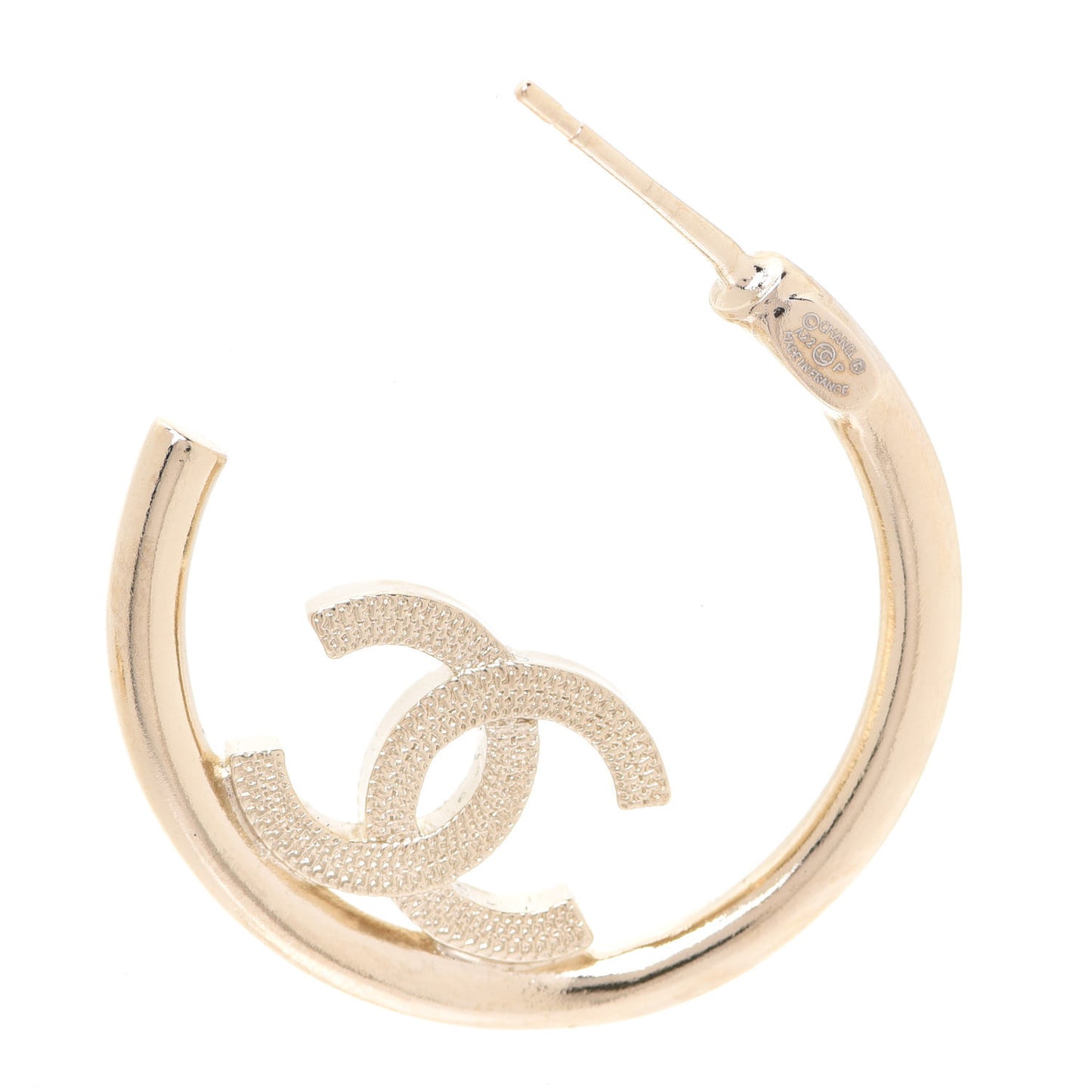 Metal Textured CC Hoop Earrings Gold