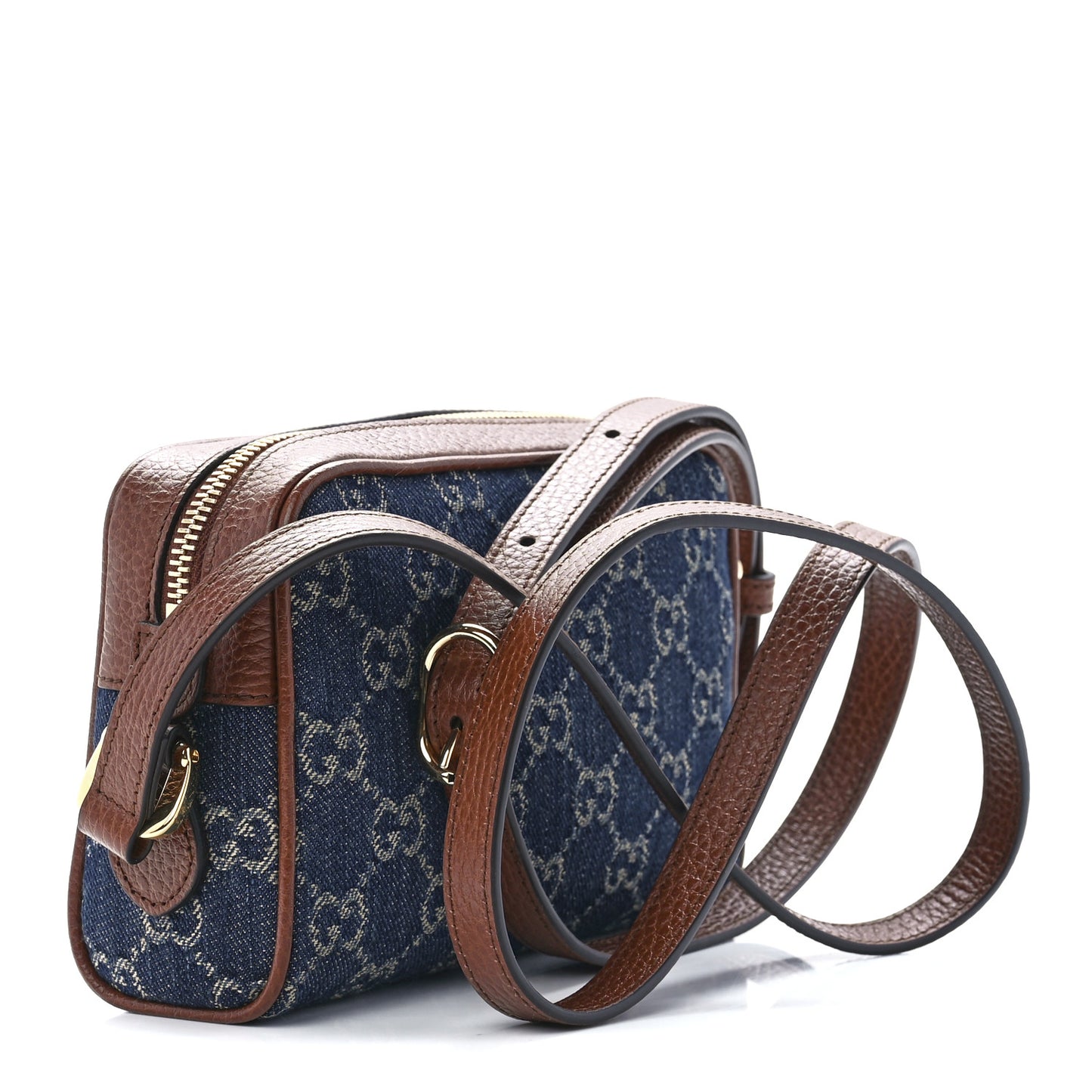 New Denim GG Monogram Dollar Calfskin Mini Ophidia Shoulder Bag Blue Tea Cuir Epilog