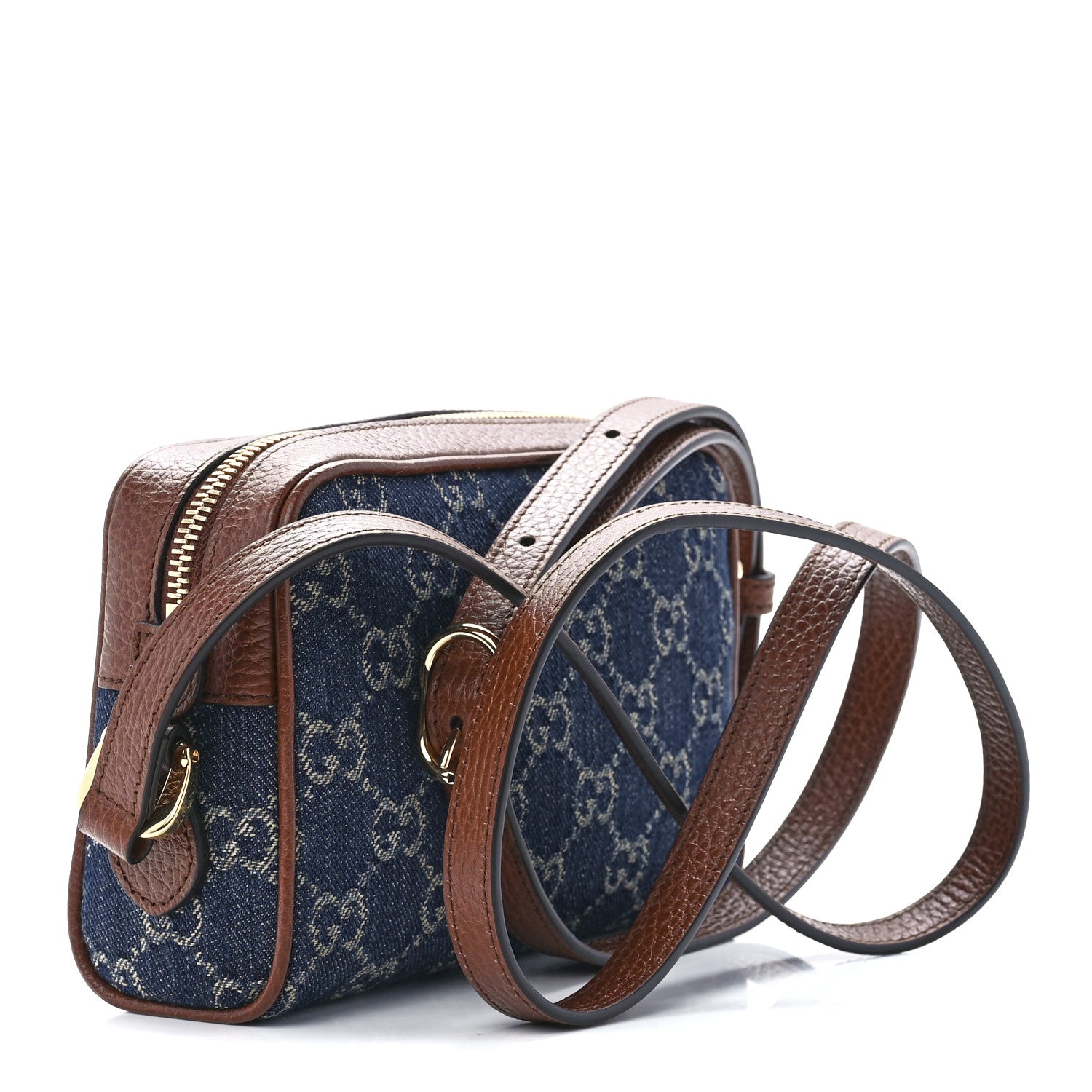 Gucci New Denim GG Monogram Dollar Calfskin Mini Ophidia Shoulder Bag Blue Tea Cuir Epilog 3 of 11