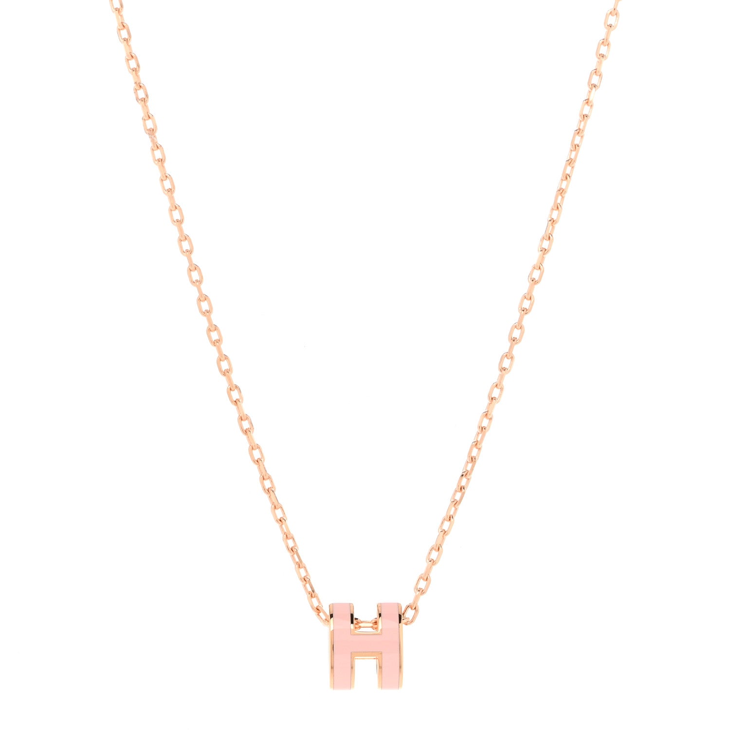 Hermes Lacquered Rose Gold Mini Pop H Pendant Necklace Rose Dragee 1 of 8