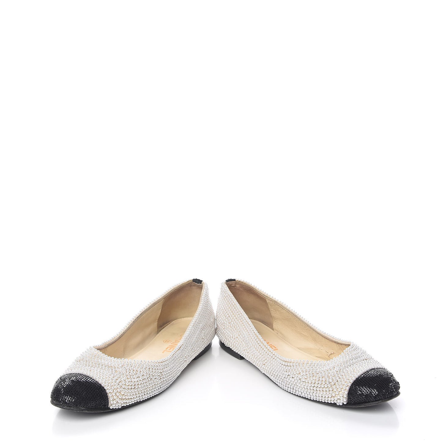 Pearl Sequin Cap Toe Ballerina Flats 39 White Black