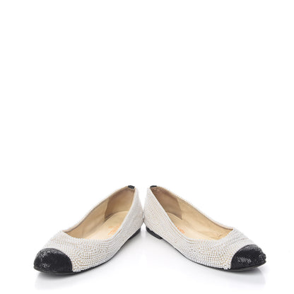 Chanel Pearl Sequin Cap Toe Ballerina Flats 39 White Black 6 of 12