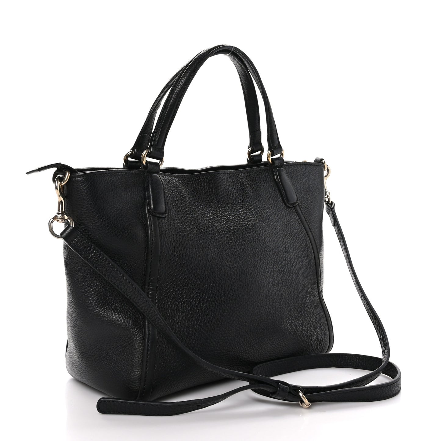 Pebbled Calfskin Small Soho Top Handle Bag Black