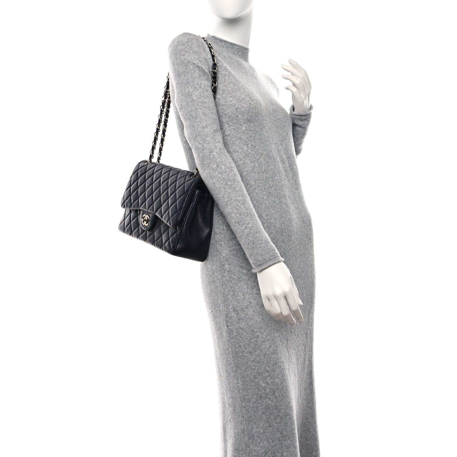 Chanel Caviar Quilted Jumbo Double Flap Navy Blue 3 of 13