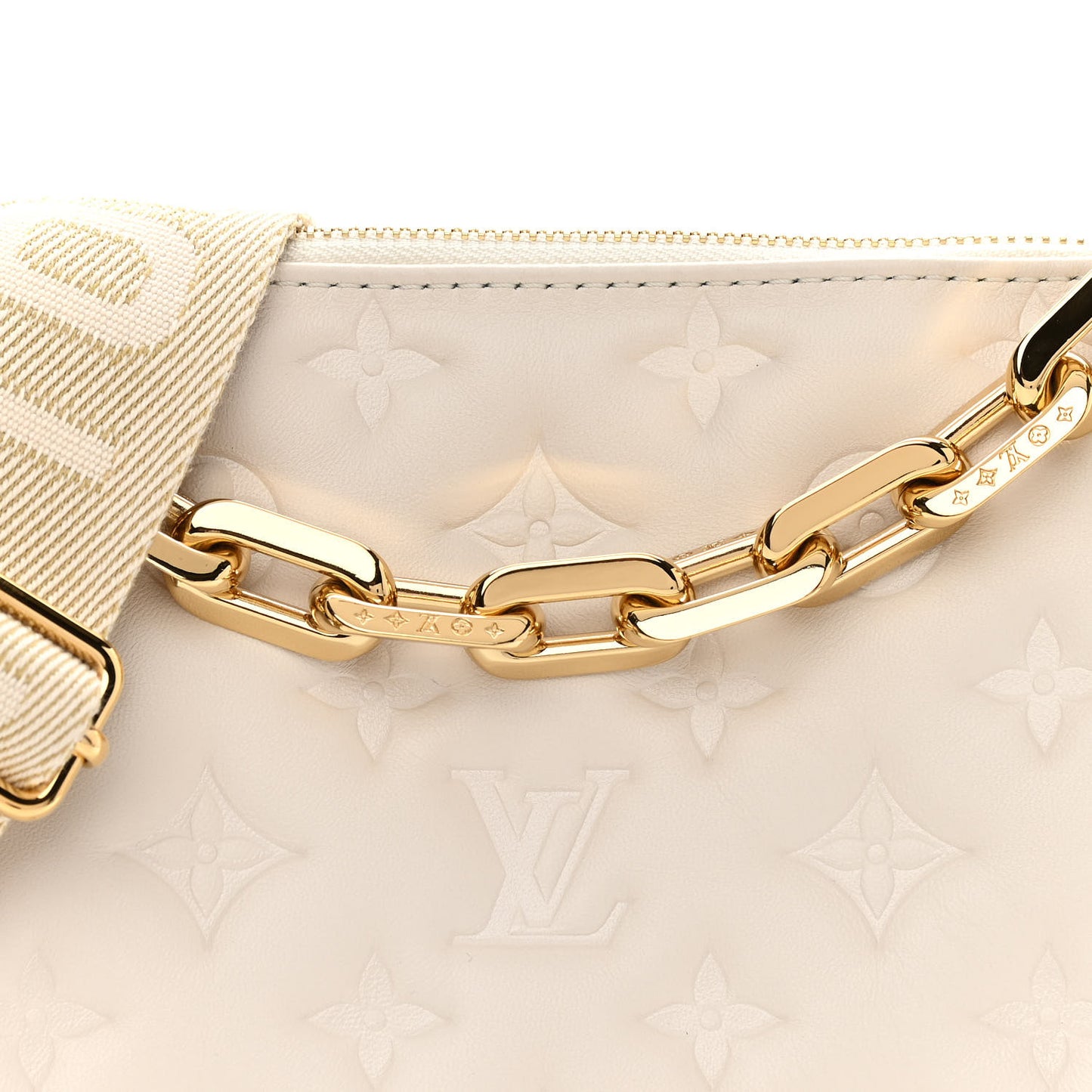 Lambskin Embossed Monogram Coussin PM Cream