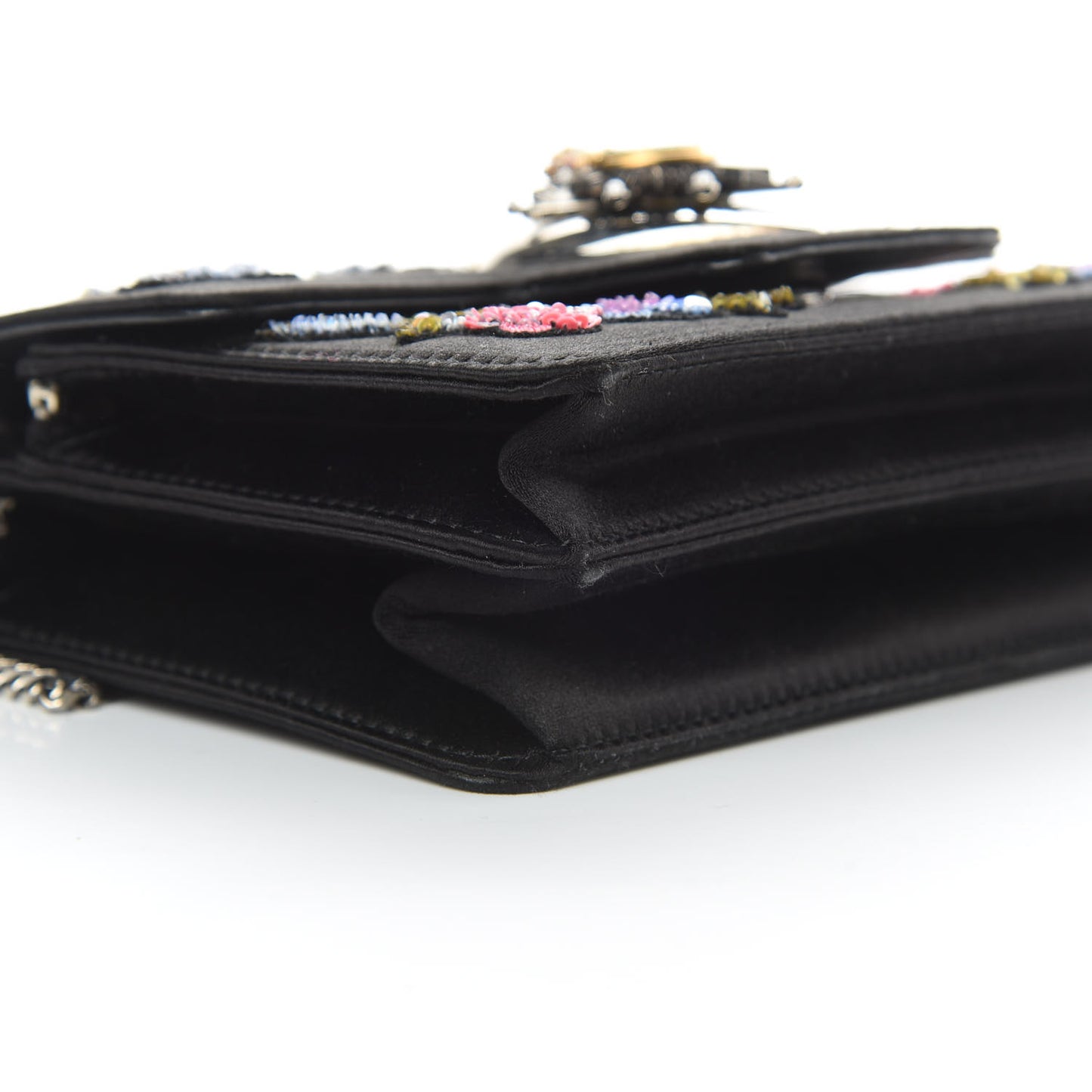 Satin Floral Embroidered Mini Insignia Flap Black