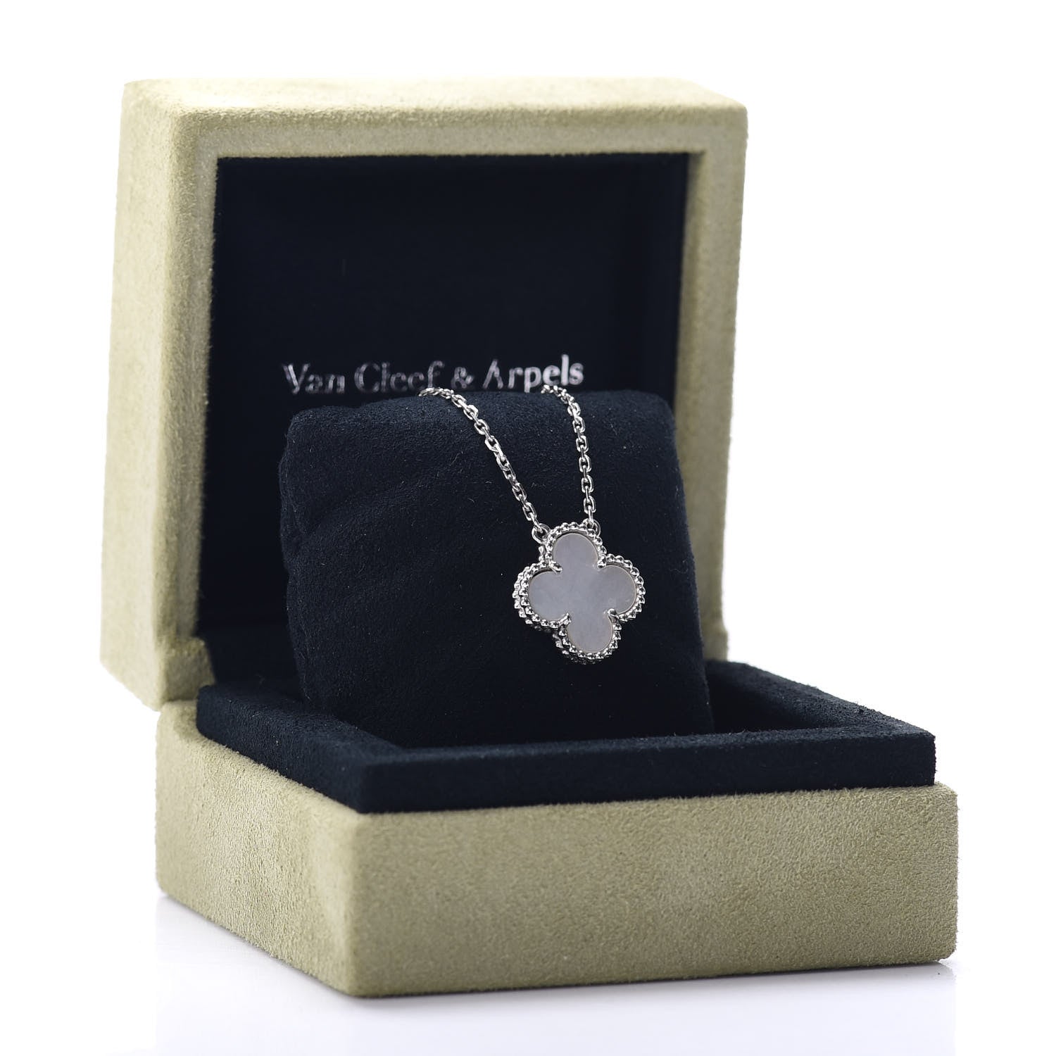 Van Cleef & Arpels 18K White Gold Mother of Pearl Vintage Alhambra Pendant Necklace 5 of 5