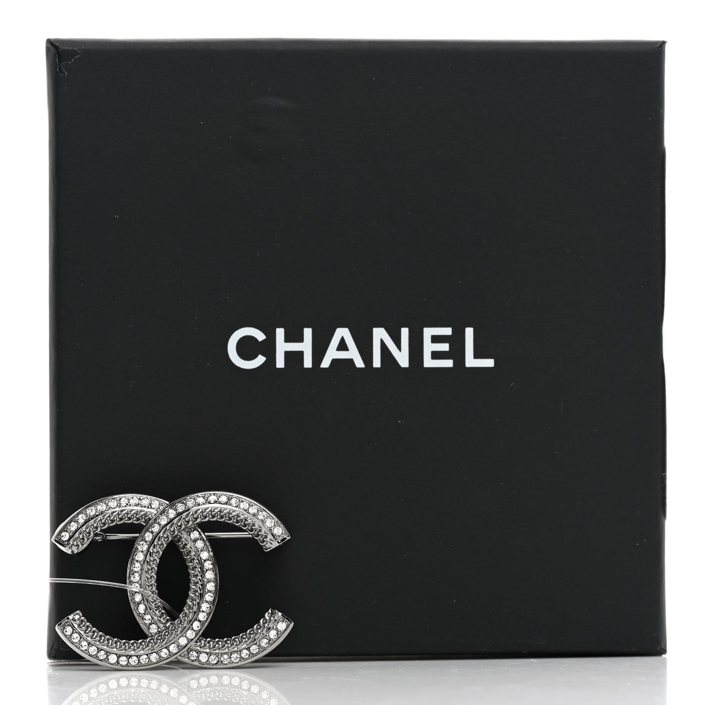 Crystal Chain CC Brooch Silver