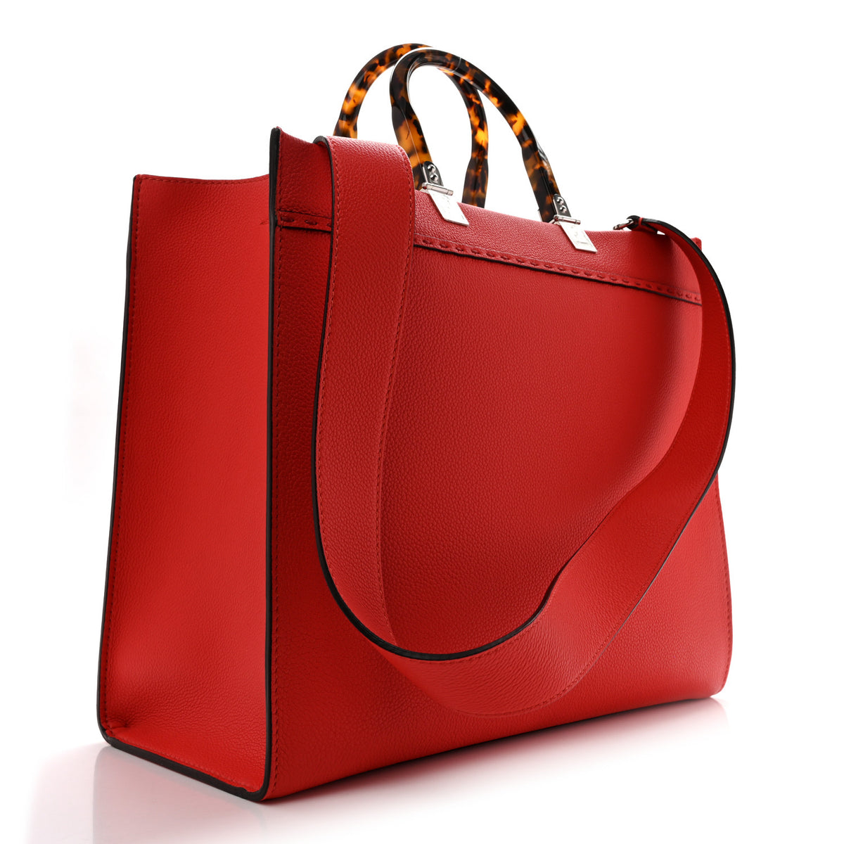 Fendi Vitello Cher Plexiglass Logo Debossed Medium Fendi Sunshine Shopper Tote Papavero 3 of 13