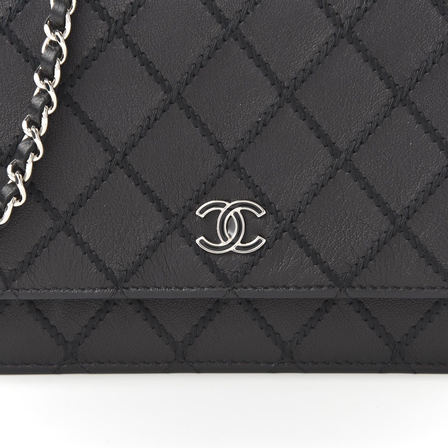 Chanel Calfskin Whipstitch Wallet On Chain WOC Black 11 of 12