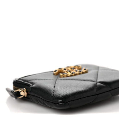 Chanel Lambskin Quilted Chanel 19 Zip Card Holder Wallet Black 8 of 10