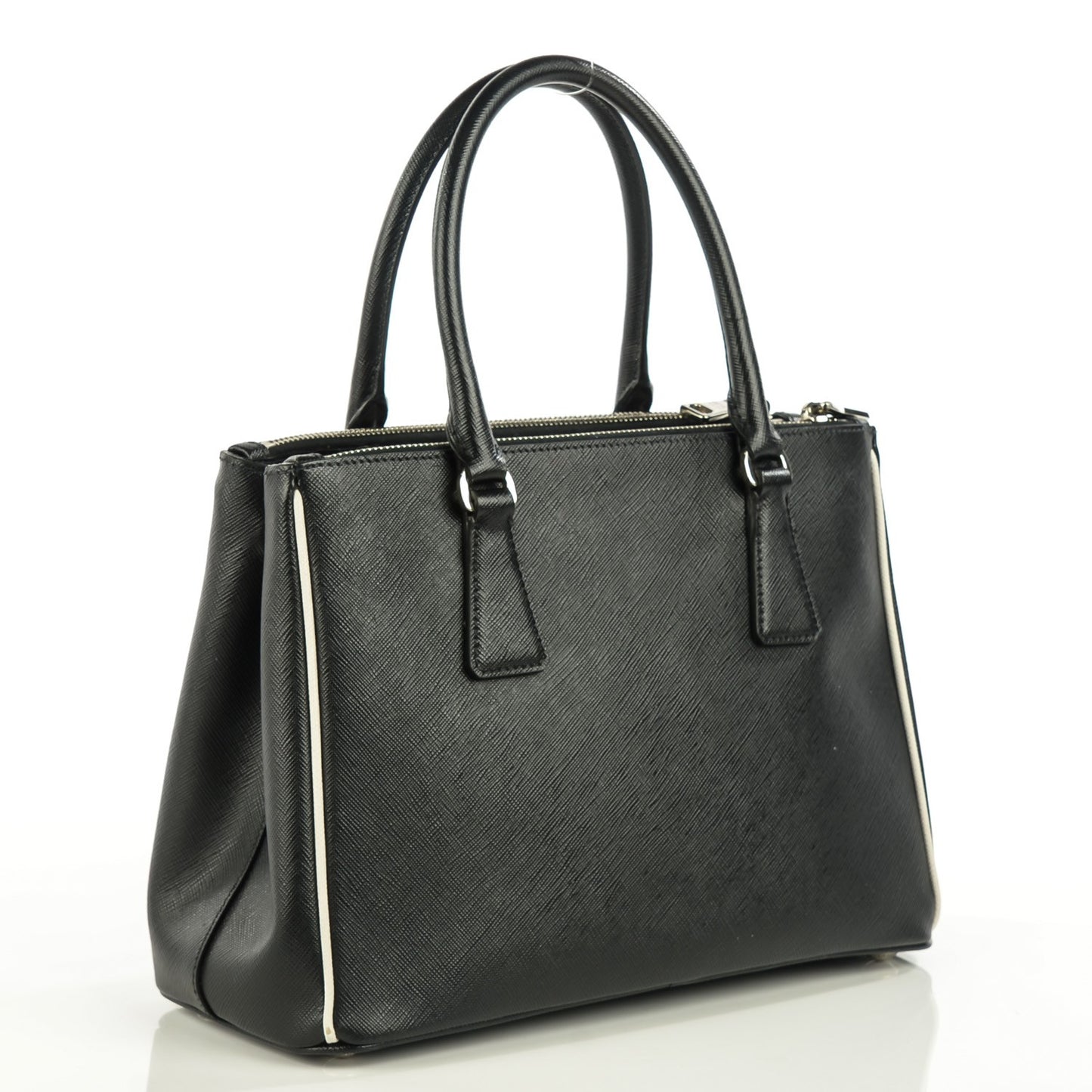 Saffiano Small Galleria Double Zip Tote Black Talco