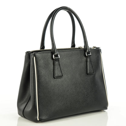 Prada Saffiano Small Galleria Double Zip Tote Black Talco 4 of 10