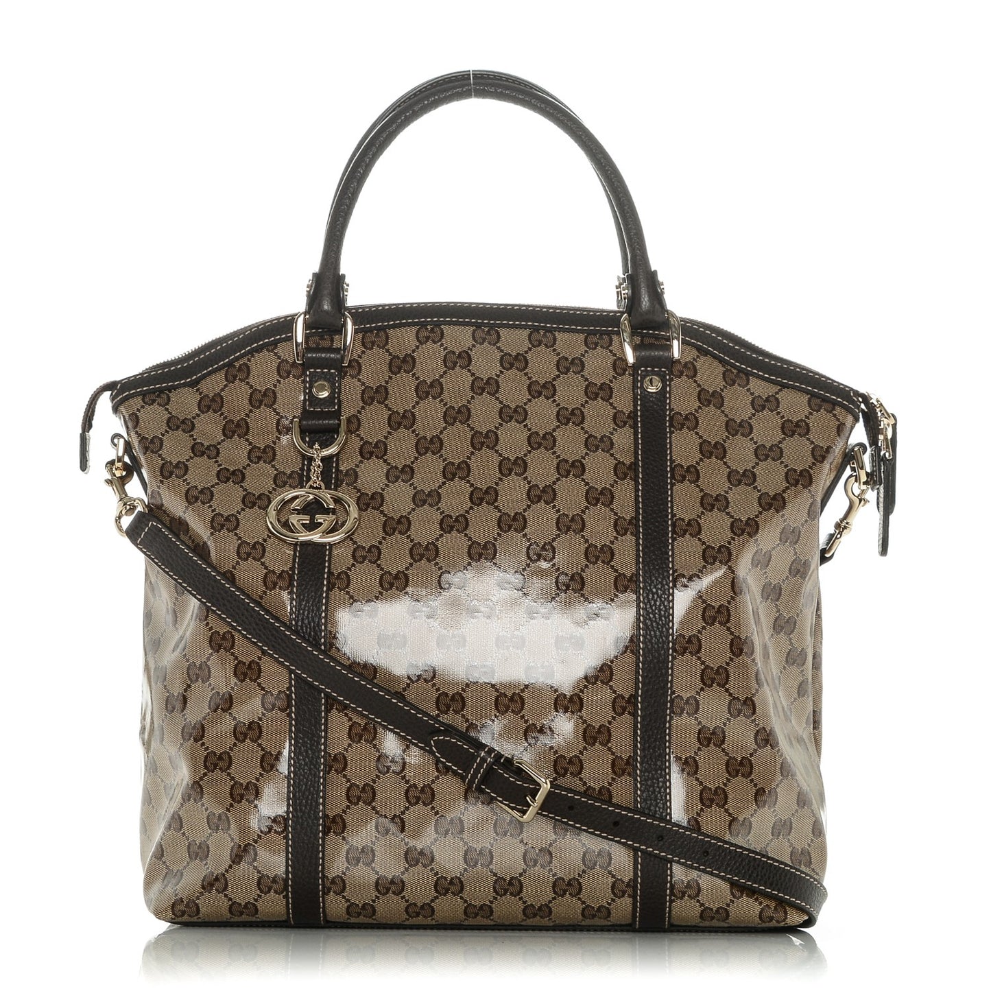 Crystal Monogram Large GG Charm Dome Satchel Dark Brown