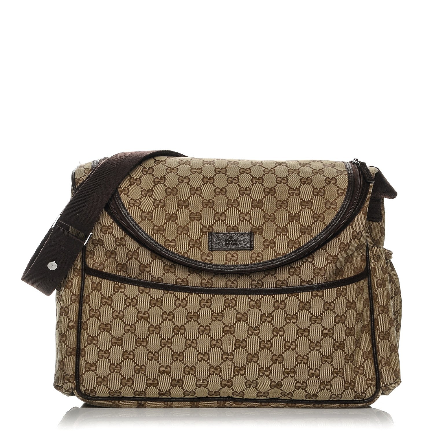 Gucci Monogram Natural Pigskin Large Diaper Bag Beige Ebony Cocoa Dark Chocolate 1 of 12