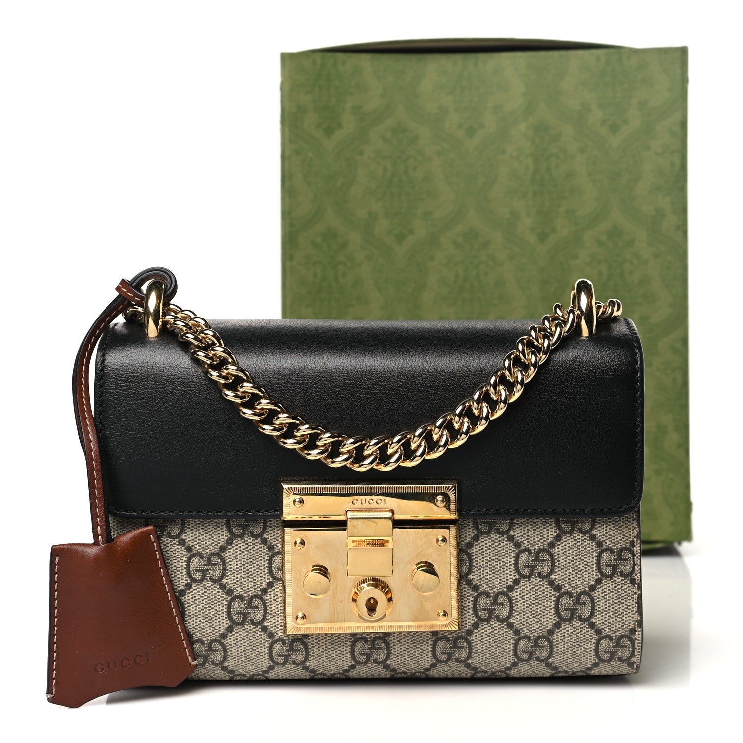 Gucci GG Supreme Monogram Calfskin Small Padlock Shoulder Bag Beige Black Cuir 14 of 14