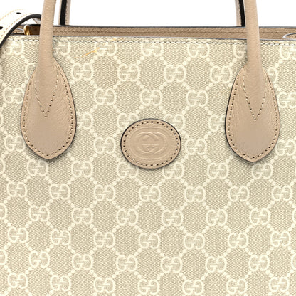 Gucci GG Supreme Monogram Textured Dollar Calfskin Small Retro Interlocking G Tote Bag Beige Mystic White Oatmeal 7 of 9